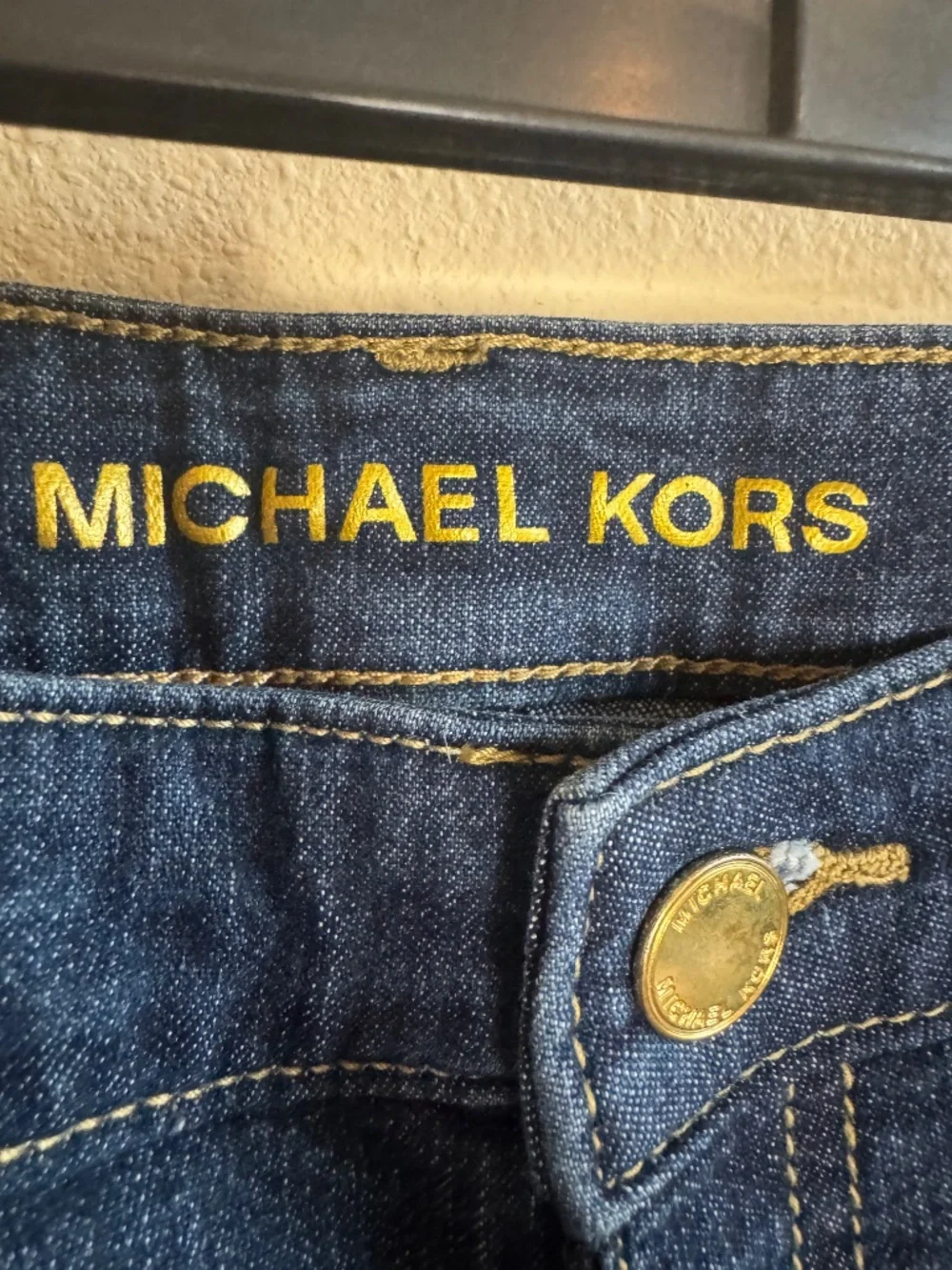 Michael Kors Women's Blue Sailor Button Jeans. Gold hardware. Size 16